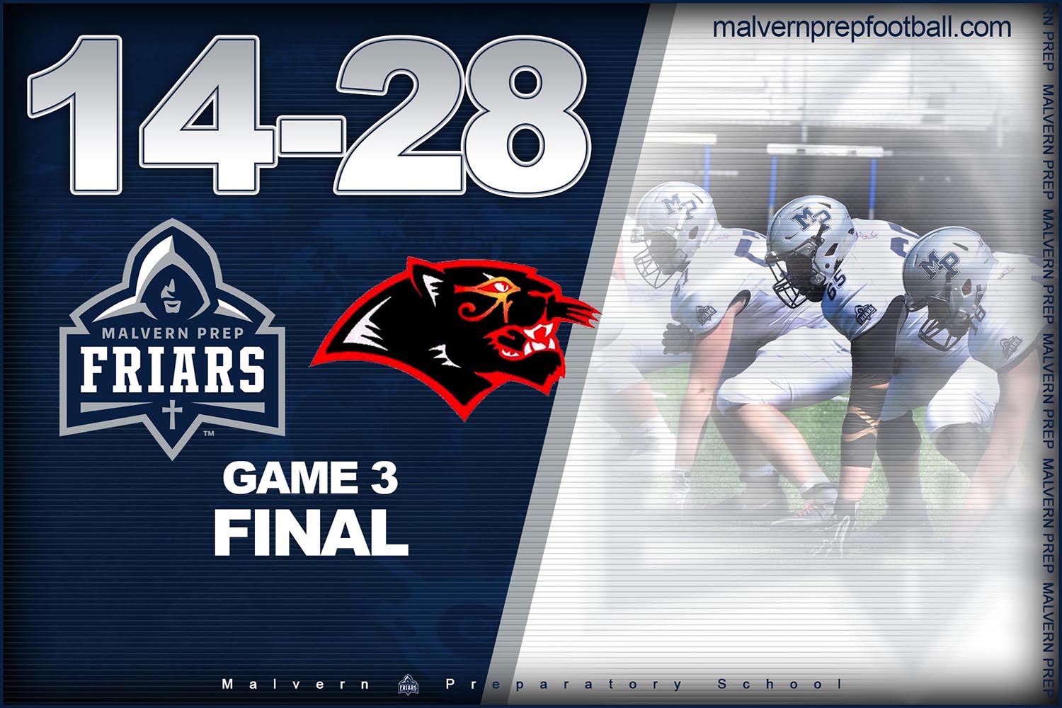 Malvern Prep Friars vs Imhotep Final 14-28!